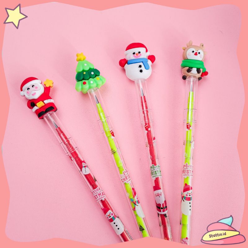 

Pensil Susun / Peluru No. 608 Natal 2024 Chirstmas Santa Rusa Susun Bensia Refill Pencil Tumpuk