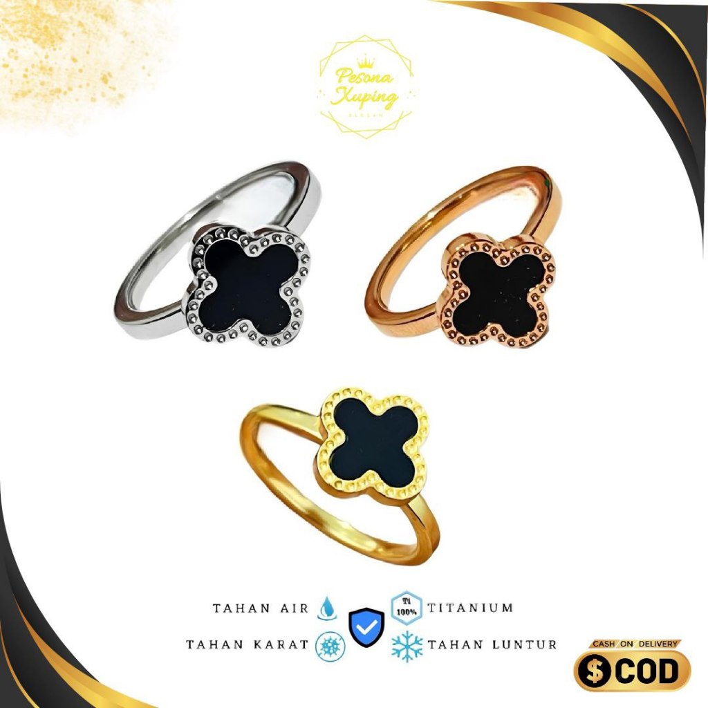 PX Cincin Titanium Xuping Wanita Bunga Clover Bunga Semanggi Gold/ Rose Gold/ Silver Mewah Elegan/ C