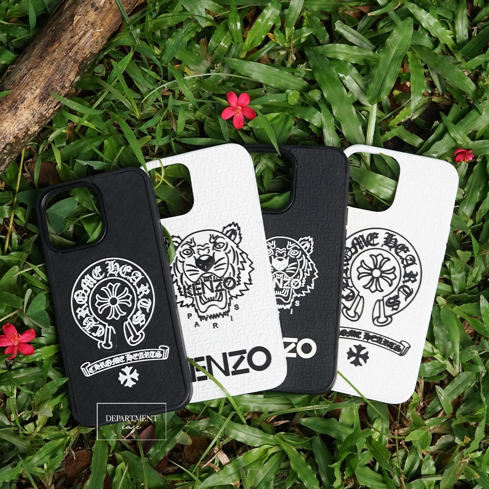 Case Motif Logo 3D Flat Chrome Hearts/Kenzo Hitam Dan Putih Softcase Premium TPU Iphone Series