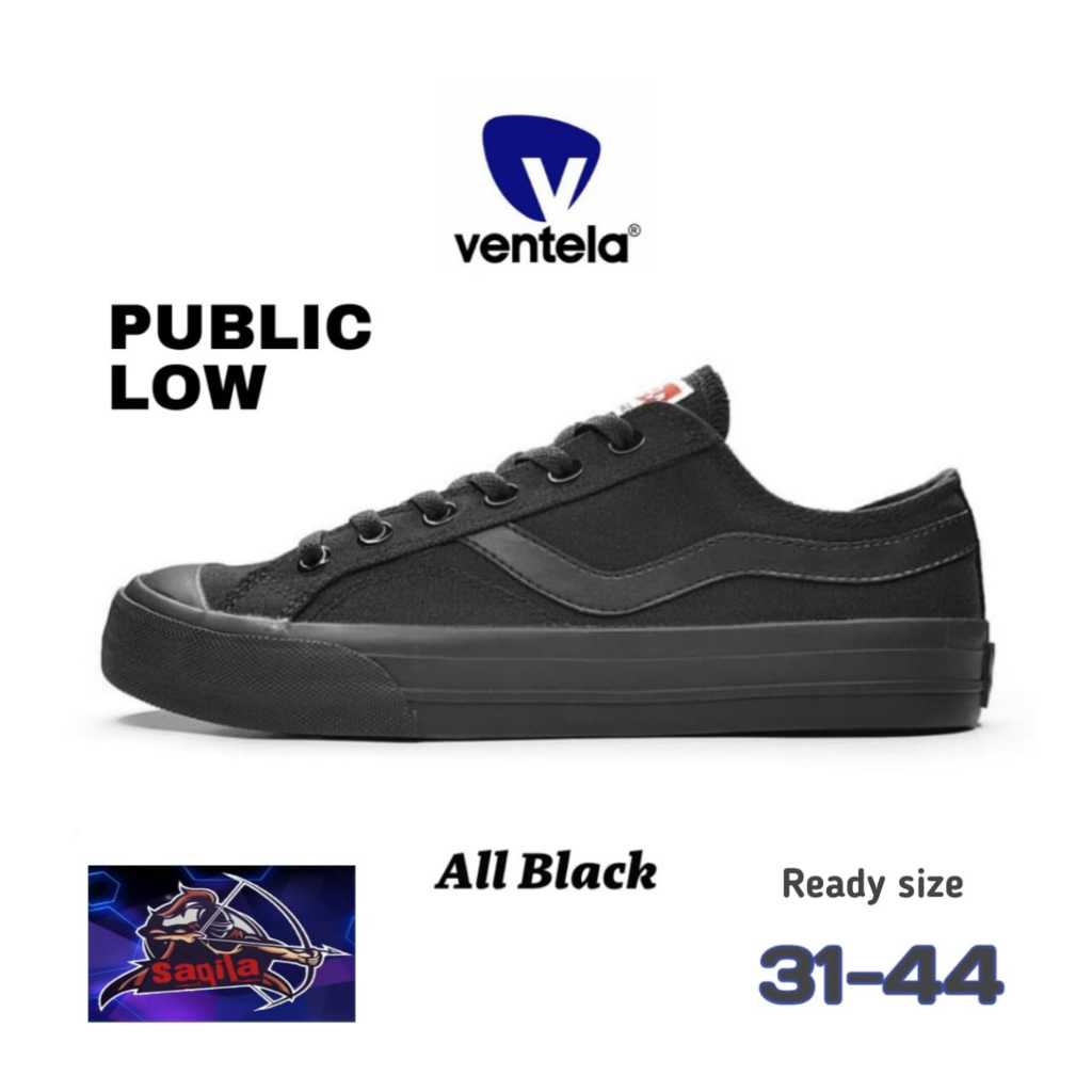 Ventela All Black Low ANAK Sepatu Sekolah Ventela Full Black Hitam Polos