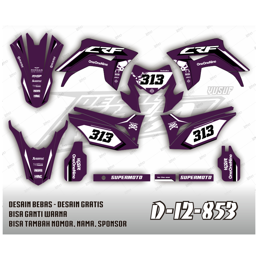 Decal stiker CRF 150L warna ungu kombinasi putih hitam D-I2