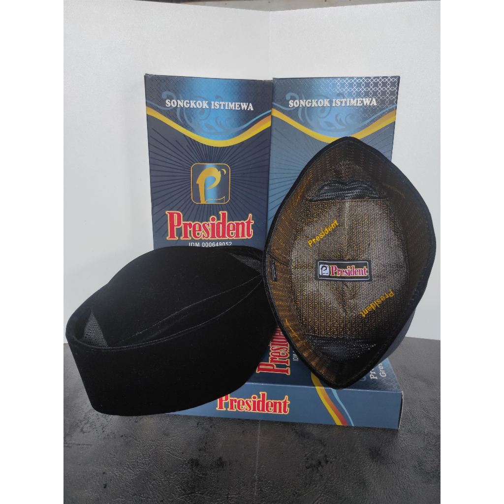 Songkok Peci Kopiah President Susun AC Bludru Hitam Premium