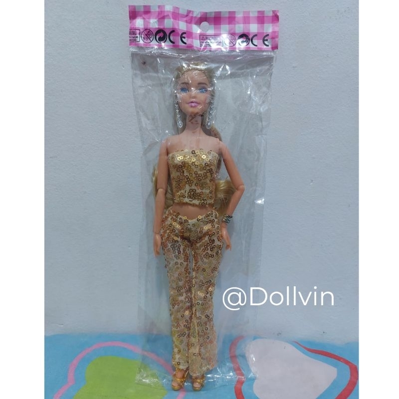 Mainan Boneka China Artikulasi (No Brand) - Terinspirasi Barbie The Movie in Gold Jumpsuit Outfit