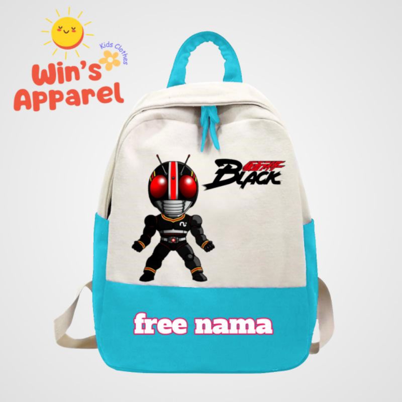 ( FREE NAMA) TAS RANSEL ANAK MOTIF KAMEN RIDER BLACK BAHAN MACARON TERBARU UNISEX