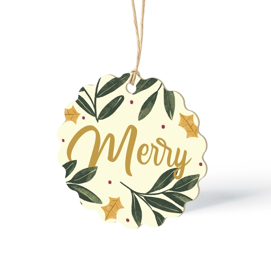 

10 Pcs Hang Tag Desain Christmas Bulat Motif Daun Kuning Ukuran 6 x 10cm