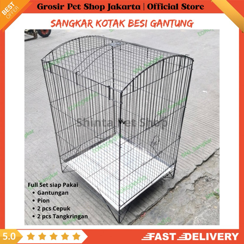 PO 42 cm JUMBO Sangkar Kotak Besi Gantung Kandang Burung Besi Gantung Jalak Falk Nuri Kenari Love Bi