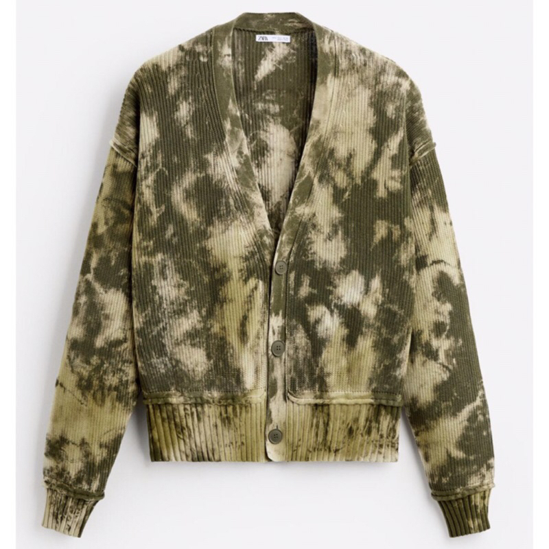 ZARA Men Tie Dye Print Cardigan Pria Lengan Panjang Green