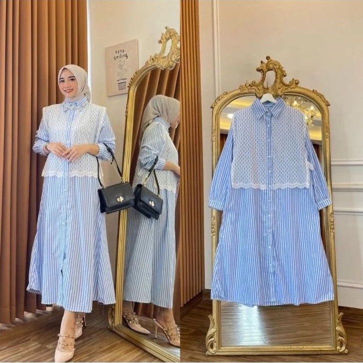 MIDI DRESS KATUN MX BURKAT TERBARU / DRESS MIDI MOTIF SALUR BUNGA GAMIS WANITA MUSLIM TERBARU