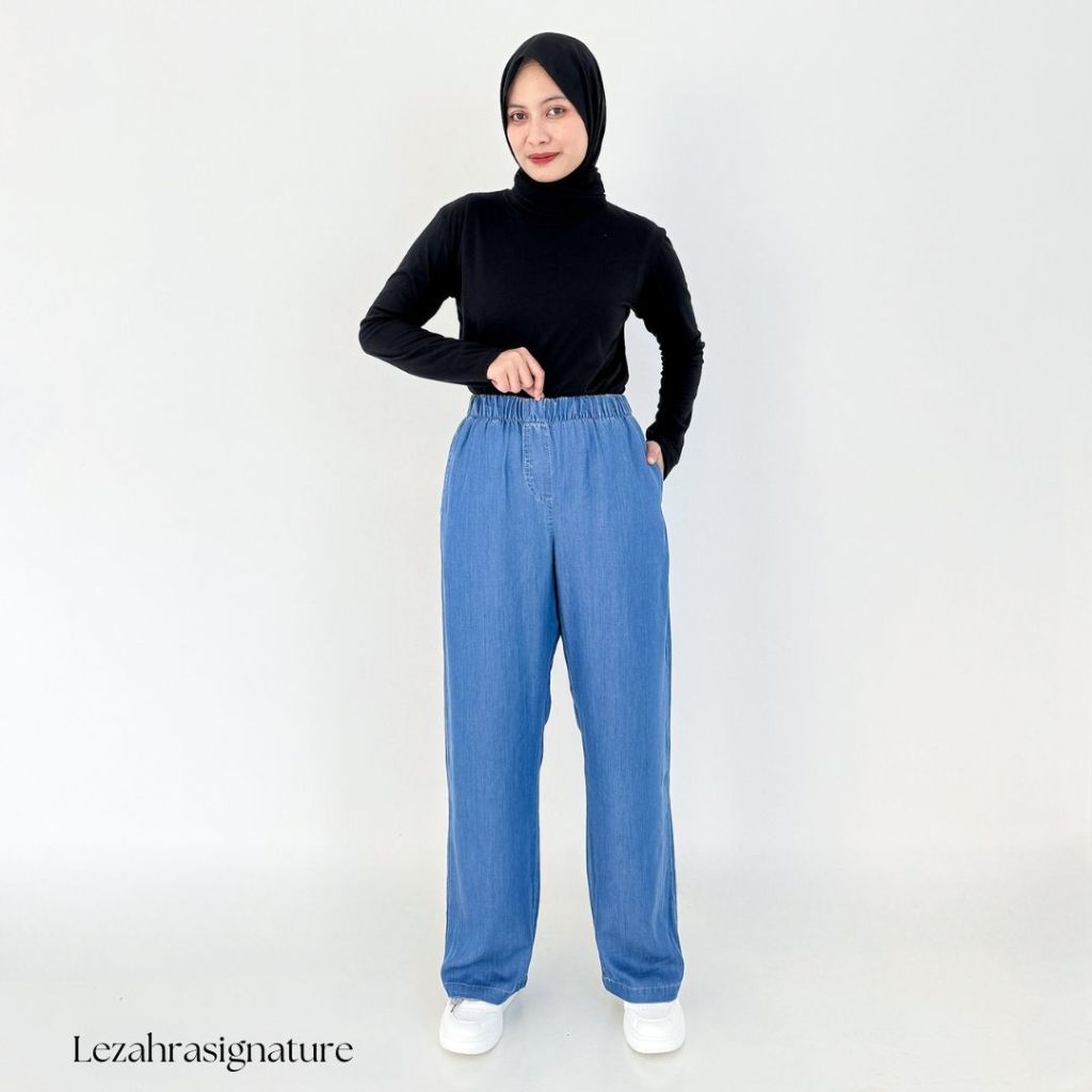 Celana Denim Panjang Jeans Pinggul Paha Betis Besar Hangout Kerja Kekinian Modis Lezahrasignature Li