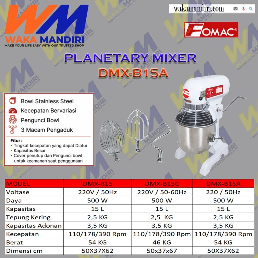 Planetary Mixer With Cover Fomac DMX-B15A Mixer Roti 15 Liter