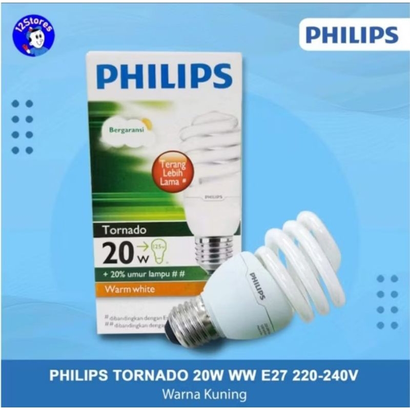 Lampu Philips Tornado | Spiral | 20 Watt | Cahaya Kuning