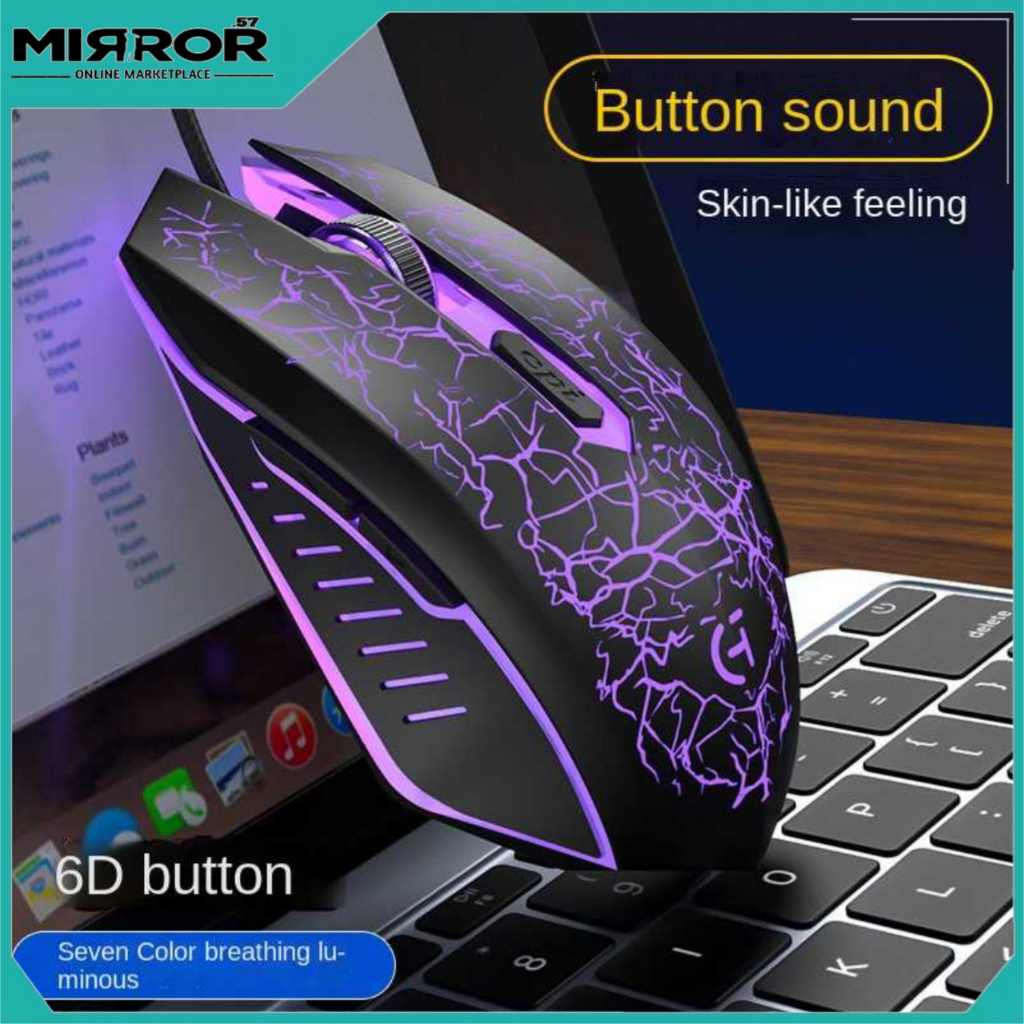 Mouse Gaming 7 Color LED Colorful Mouse Kabel Crack 6D Button Ergonomic 4800 DPI