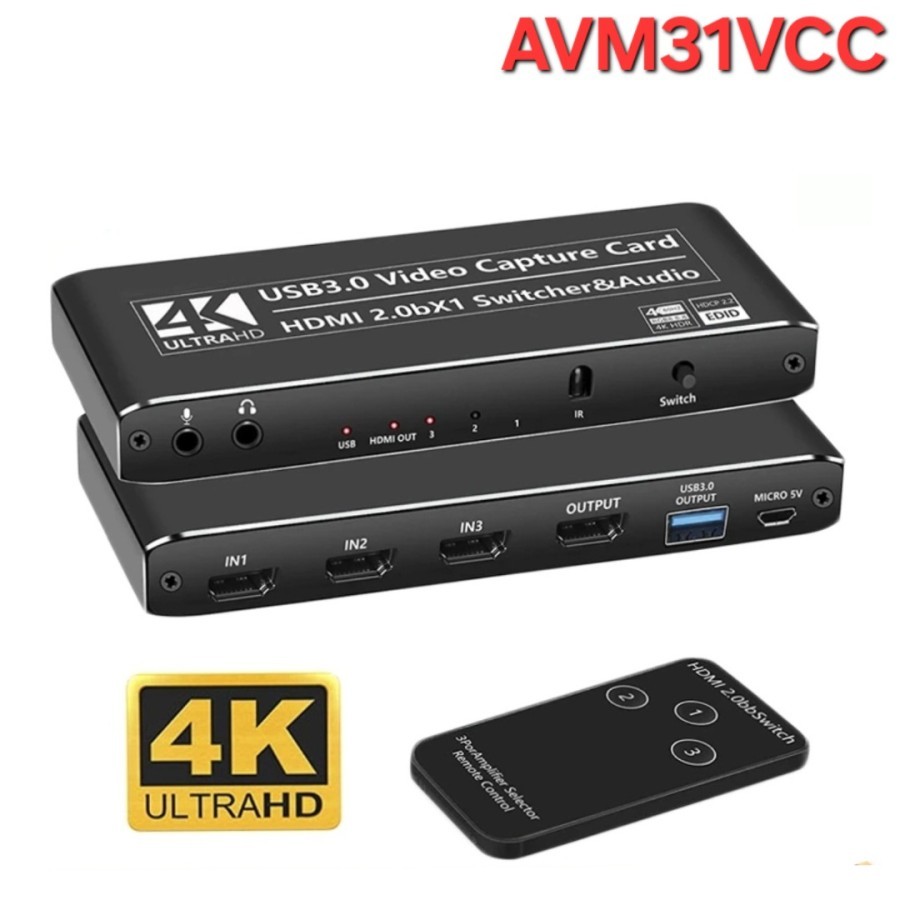 AVPRO AVM31VCC USB3.0 Video Capture Card & HDMI 2.0b Switcher 3x1 4K