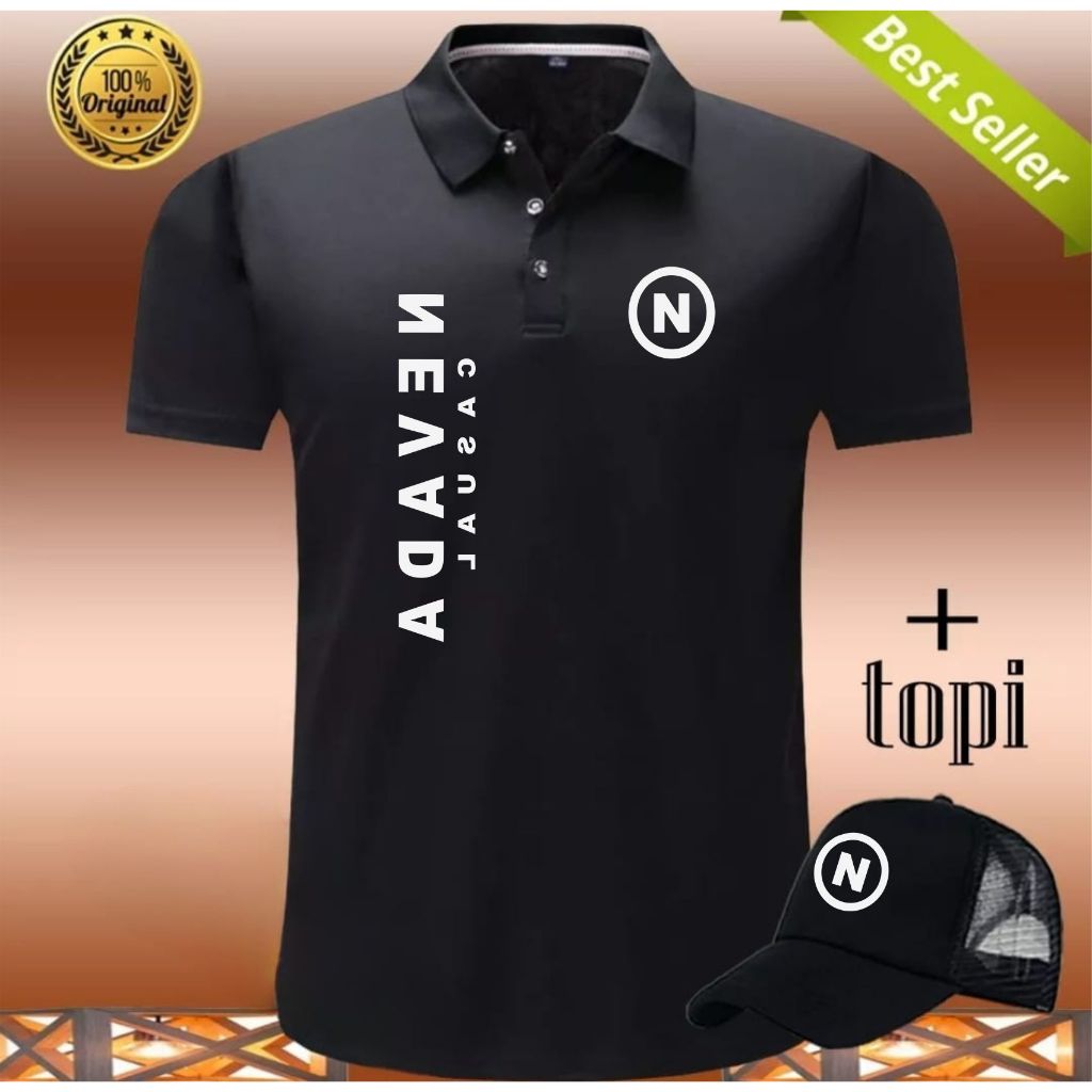 Bonus Topi... Promo Kaos Polo Kerah Distro Nevada Kirka Print Putih 100% Katun Premium