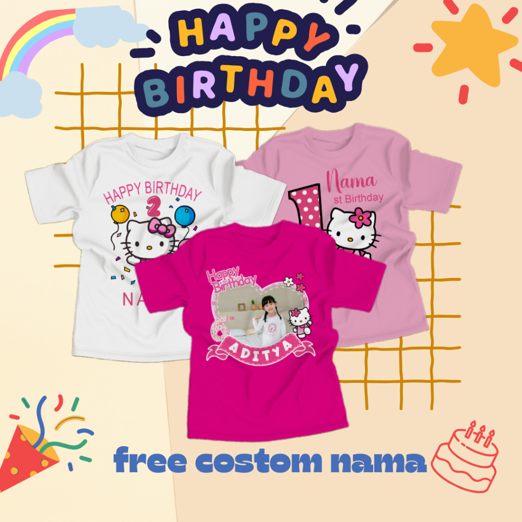 KAOS ULANG TAHUN ANAK HELLO KITTY/ KAOS ANAK HELLO KITTY PREMIUM