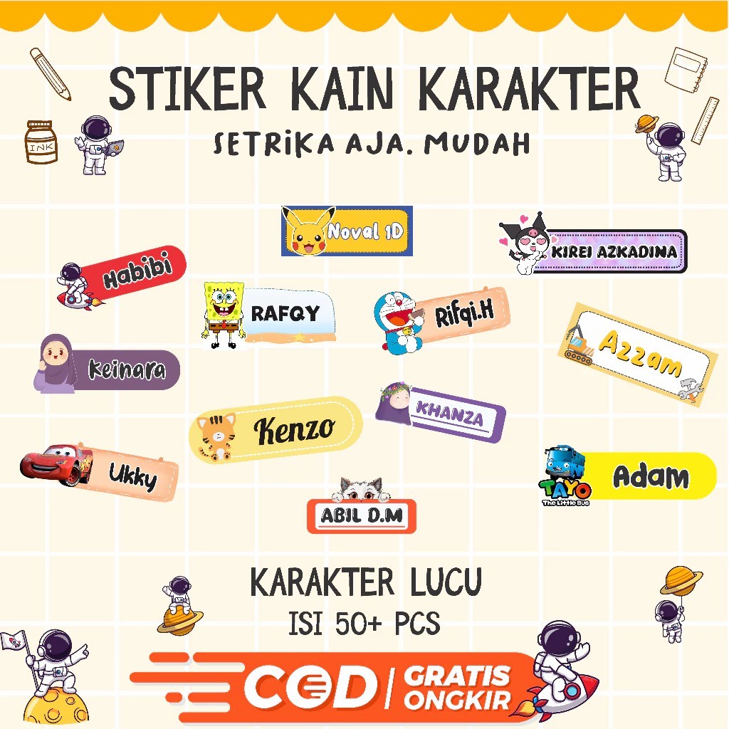 

STIKER KAIN CUSTOM NAMA, GAMBAR, FOTO ( BISA SEMUA JENIS KAIN ) ANTI LUNTUR GRATIS CUSTOM SUKA SUKA