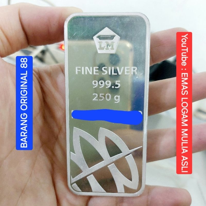 PERAK ANTAM BATANGAN 250 GRAM ASLI ORIGINAL MURNI 999.5 BERSERTIFIKAT LOGAM MULIA FINE SILVER BAR TE