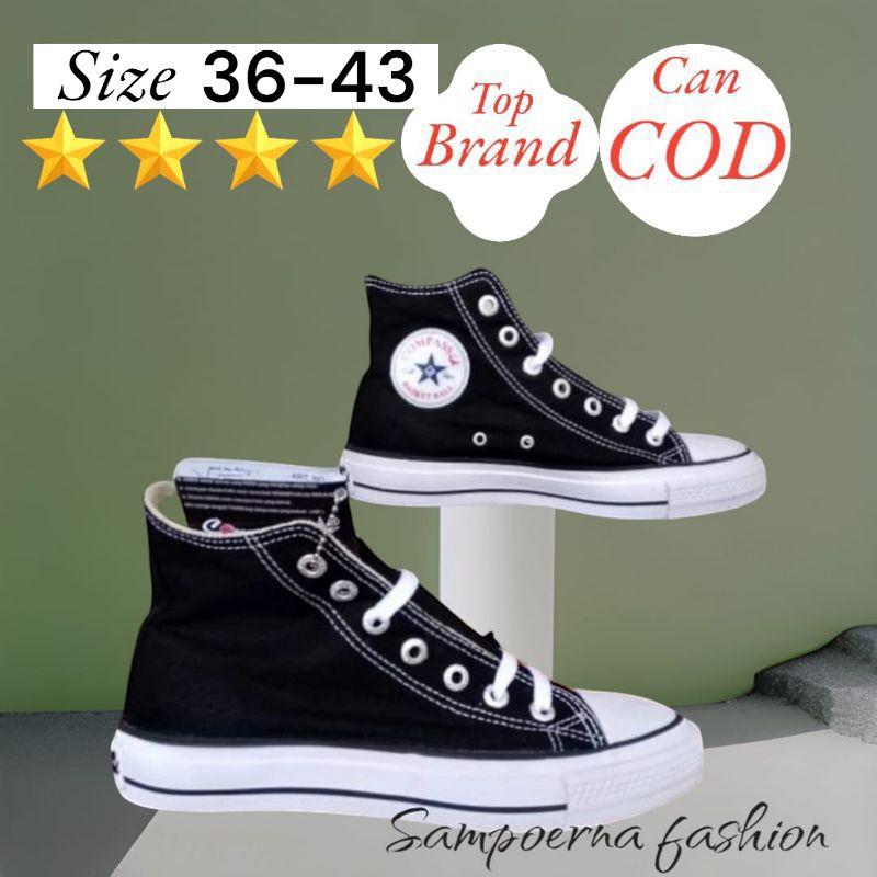 Sepatu converse pria wanita sekolah hitam tinggi all star santai