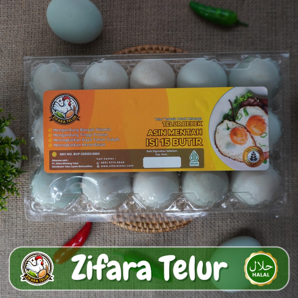 

Zifara Telur - Telur Bebek Asin Mentah Premium Kemasan Higienis isi 15 Butir