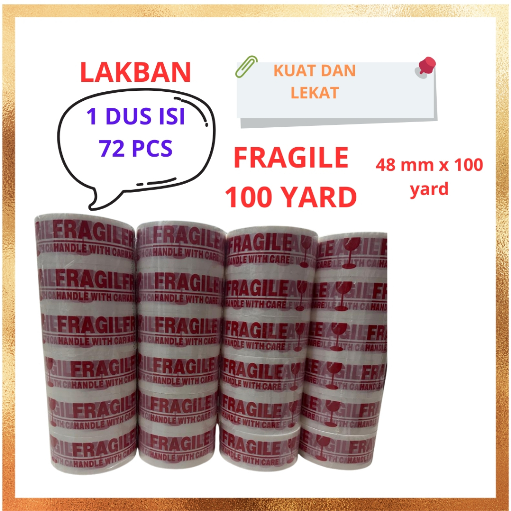 

lakban fragile 48 mm x 100 yard 1 dus isi 72 pcs/ 12 roll