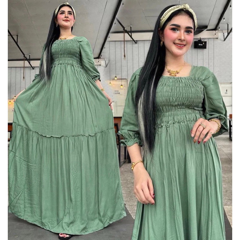 LongDress Smoke Korean Style Longdress Lengan 3/4 Bahan Rayon Premium Adem Halus Daster Kekinian