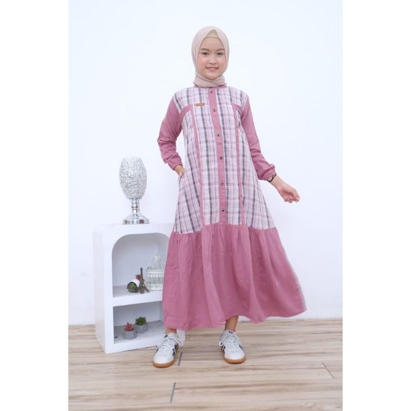 Gamis Haruka Korak Rayon Twill | Gamis Remaja Anak Rayon Kotak