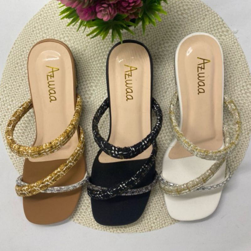 Sandal Wanita Heels Model Tali Silang sol Karet