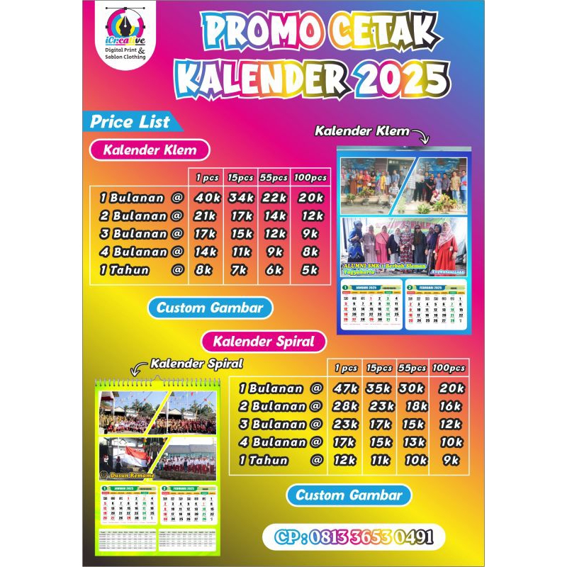 

Kalender Klem & Spiral, Bisa Custom foto & desain