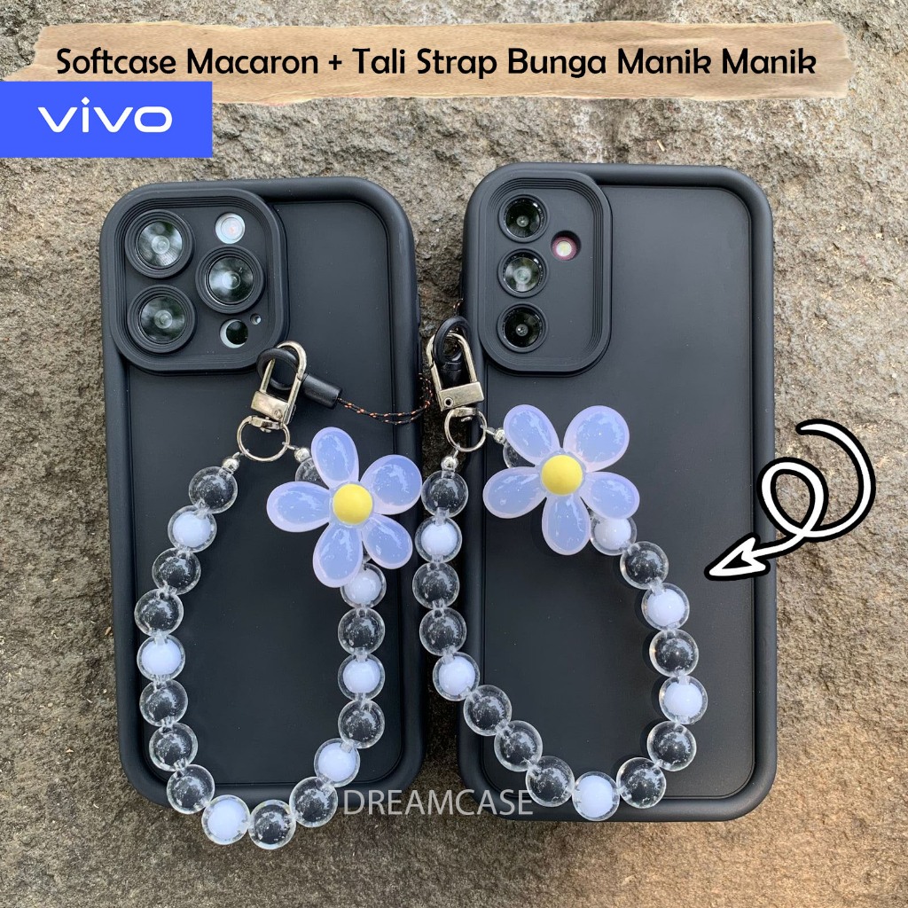 SOFTCASE MACARON POLOS + TALI STRAP BUNGA FOR VIVO Y12S Y20S Y30 Y50 Y35 VIVO Y17S Y15S Y01A Y12 Y15