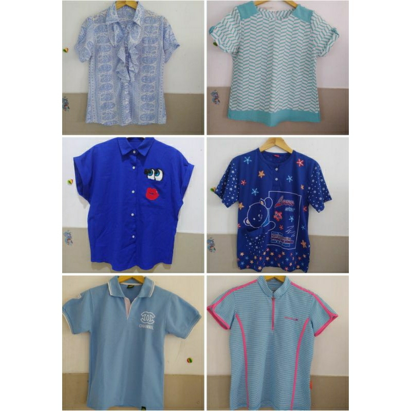 preloved baju wanita|atasan wanitabiru|blouse wanita warna biru|kemeja biru|outfit wanita warna biru