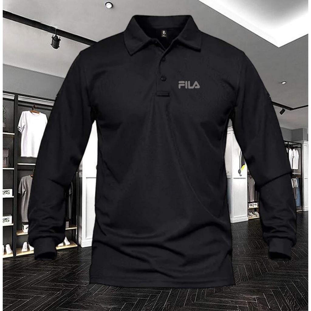 KAOS BAJU POLO LENGAN PANJANG FILA SILVER PRIA WANITA KAOS KERAH / COD / BEST SELLER