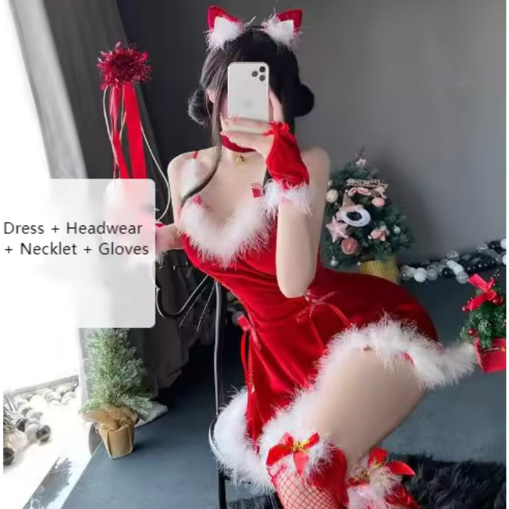 Christmas Cosplay Costume Dresses Women Santa Velvet Bunny Girl Lingerie Christmas Halloween Party C