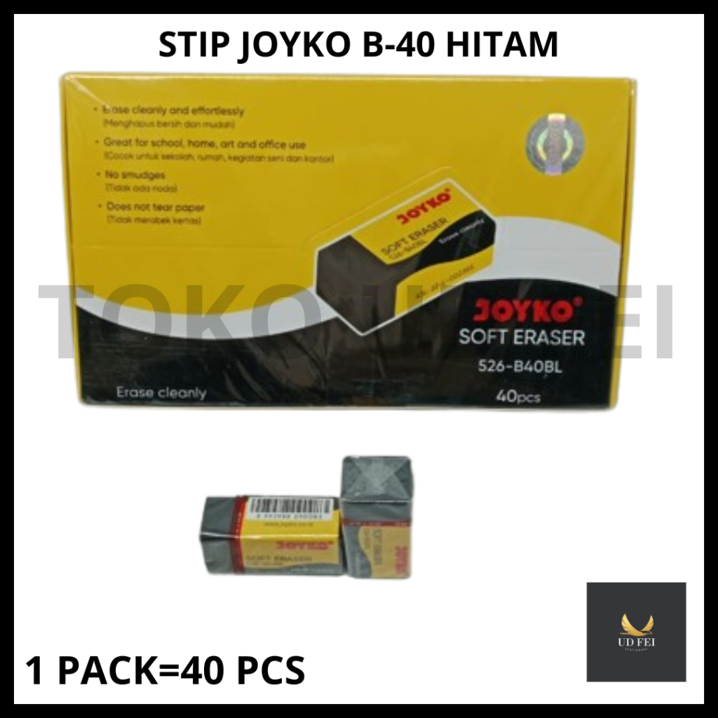 

(1 PACK=40 PCS) Penghapus Joyko Kecil/ Hapus Joyko B40 Hitam/ Stip Joyko B40/ Joyko B40 hitam