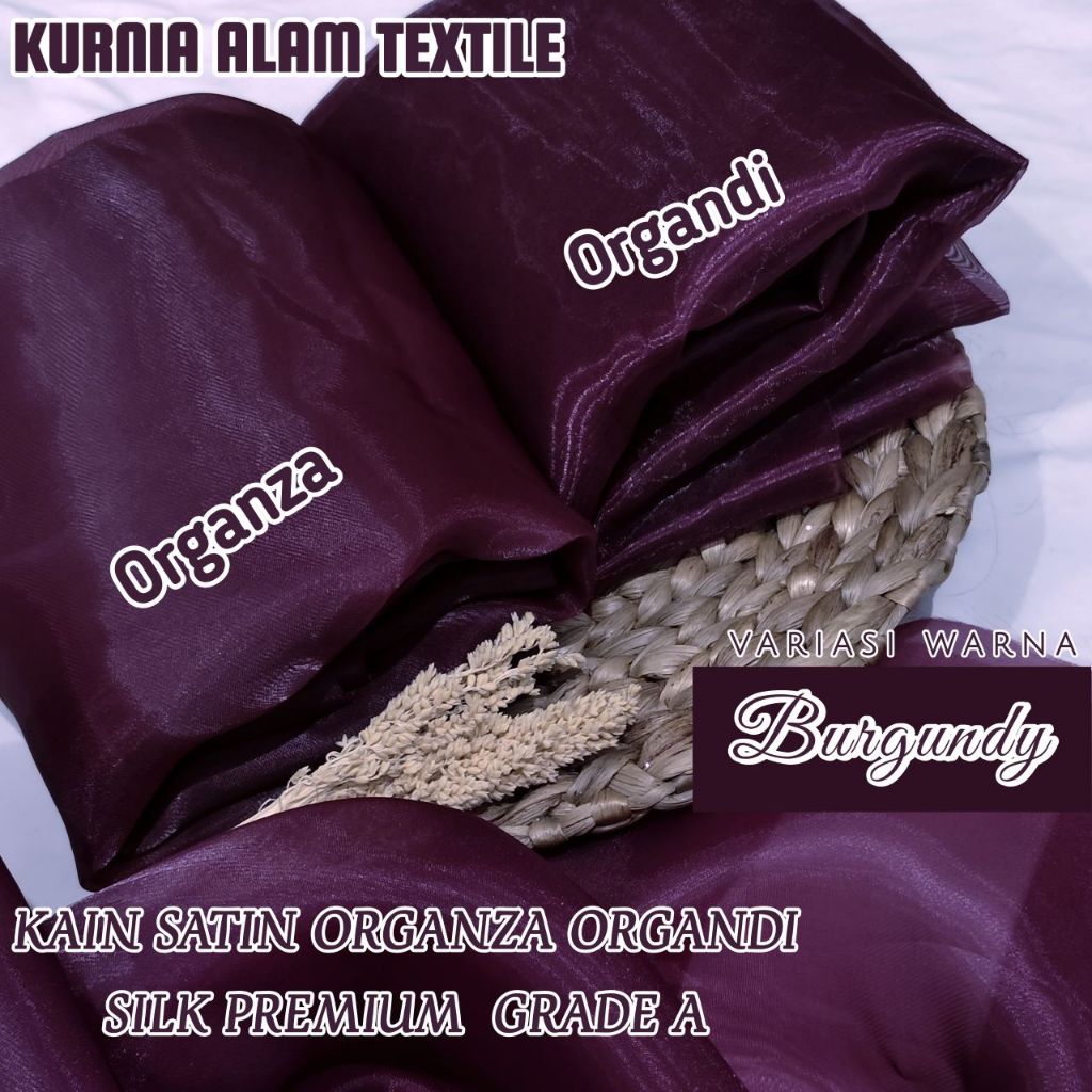 Kain Organza Organdi Warna Burgundy Kaca Satin Silk Premium Bahan Dekorasi Aksesoris Outer Kebaya Ko