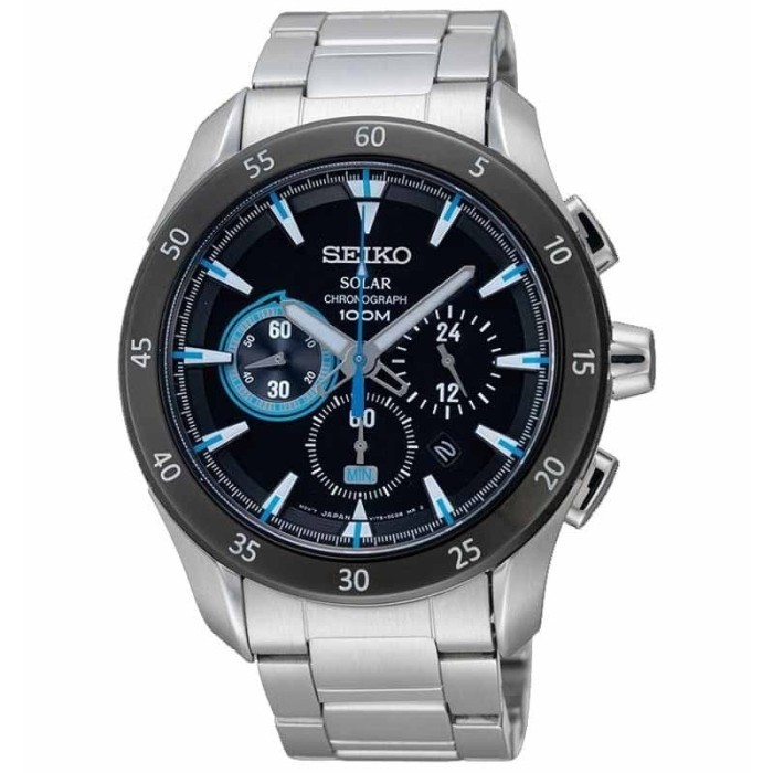 Seiko Solar SSC181P1 Chronograph Black Dial Stainless Steel - Jam Tangan Seiko Original