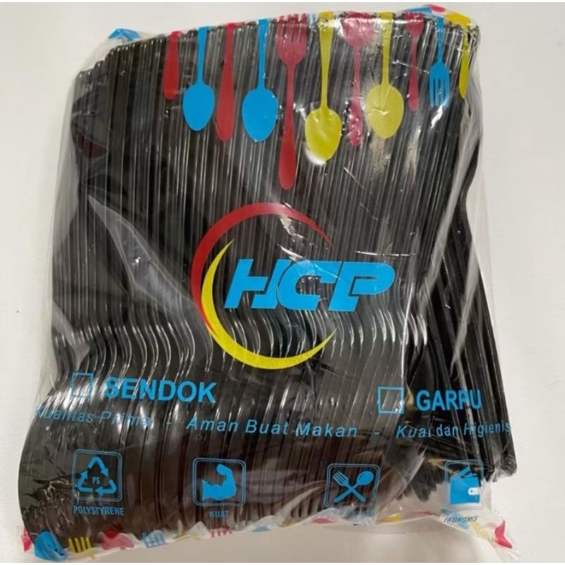 Sendok makan panjang HITAM HCP / Sendok plastik HITAM murah isi 100pcs