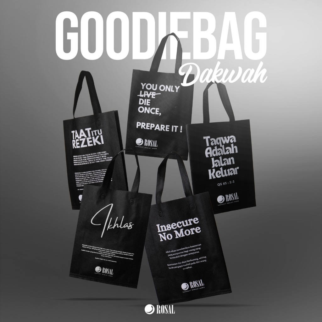 

Goodiebag Dakwah ROSAL GOODIE BAG dengan bahan Spunbond (bukan Canvas atau Blacu)
