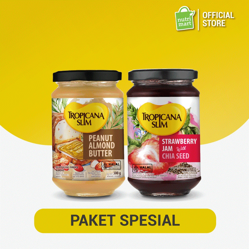 

Duo Rasa - Tropicana Slim Peanut Almond Butter Spread Jam 300 gram & Tropicana Slim Strawberry Jam 375 gram