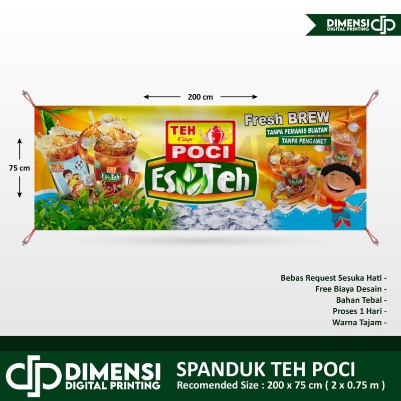 Banner / spanduk / MMT / banner teh poci termurah / SPANDUK JUALAN TEH POCI UKURAN 200x75