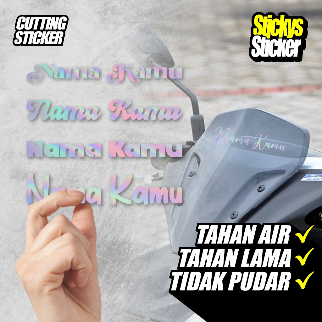 Stiker nama custom nama sendiri Stiker Cutting Hologram Custom - Tanpa Minimal Order