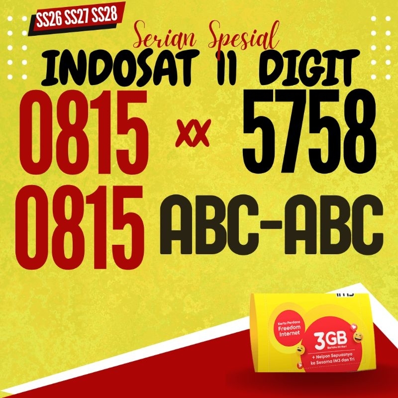 Nomer Cantik Indosat  Serian 5758 dan ABC ABC Kode SS26 SS27 SS28 12 Digit No Cantik Indosat Im3 Ore