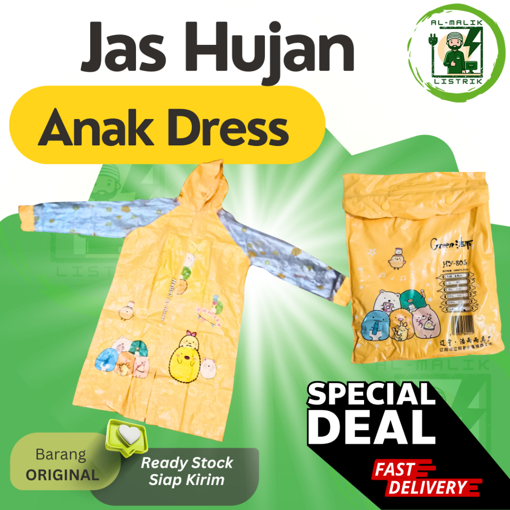 Jas Hujan Anak Gambar Lucu Kuning Bahan Tebal - Jas Hujan Anak Dress