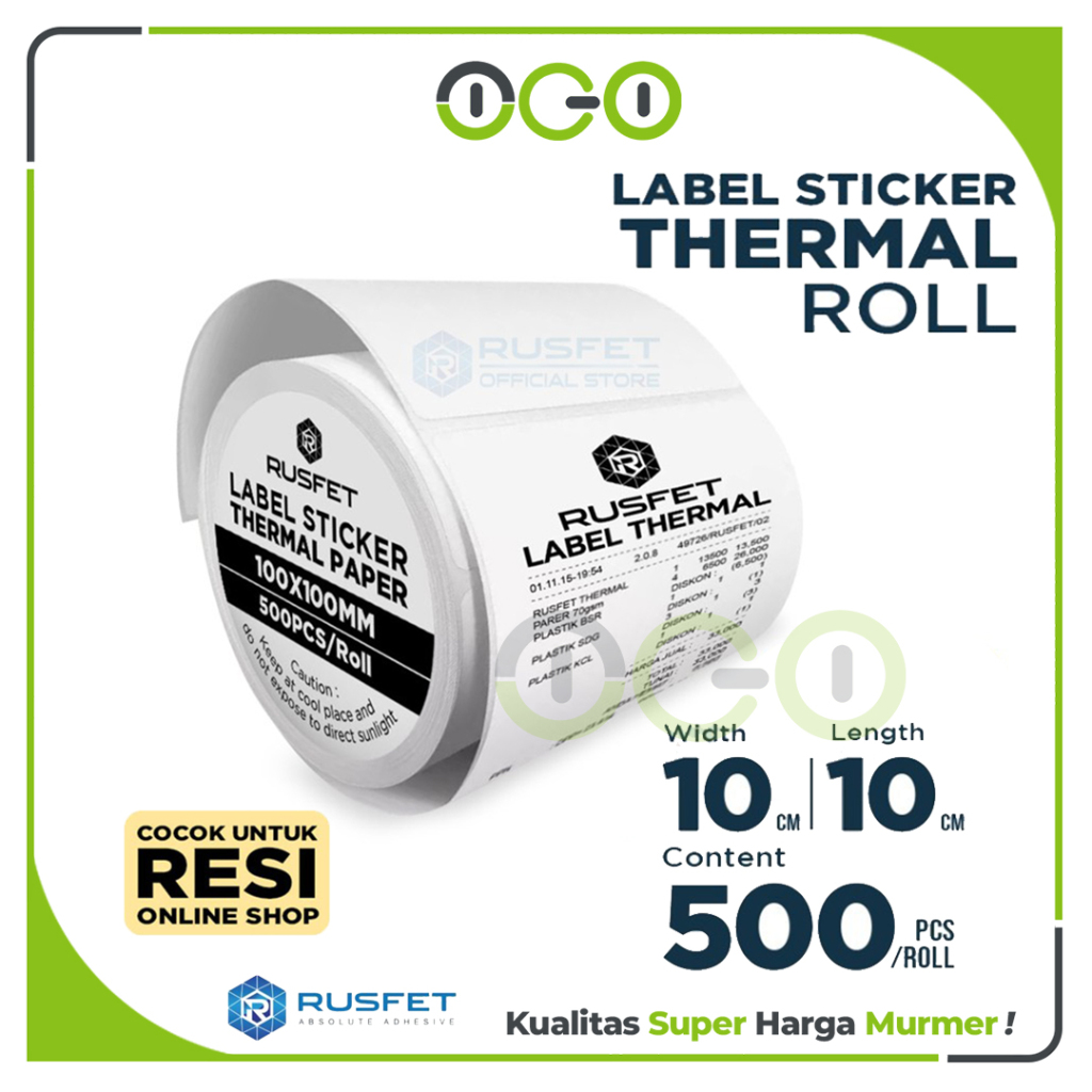 

Sticker Paper Label 10cm x 10cm - 500 Pcs Thermal Kertas Termal Printer Resi Per Roll - RUSFET