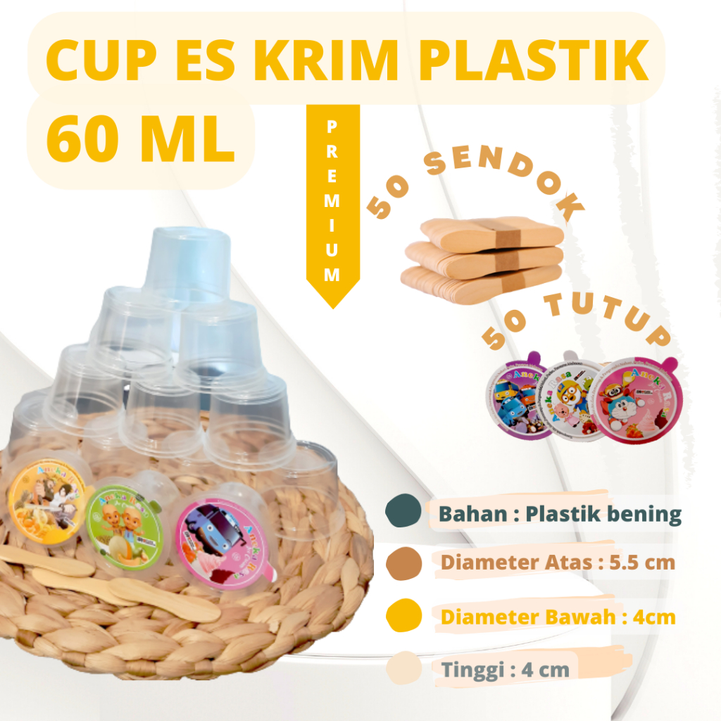 60ML Cup Escream Bening Cup Ice Cream Hula Hula Cup Plastik Es Krim Cup Es Krim