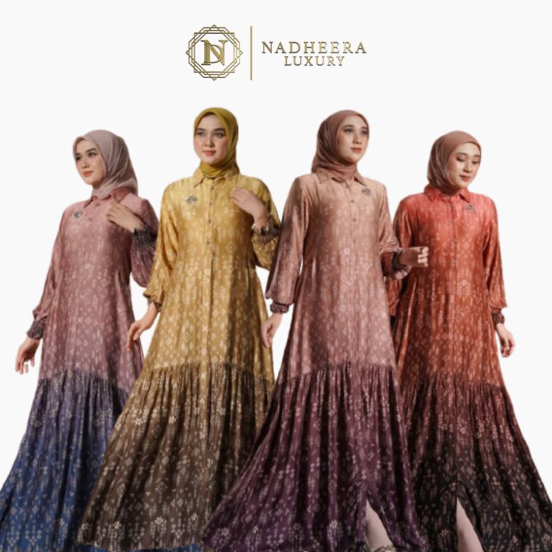 [NEW] ✔️ REANNA DRESS • NADHEERA LUXURY / Gamis Dress Motif Gradasi Abstrak Batik Ethnic Silky Rayon