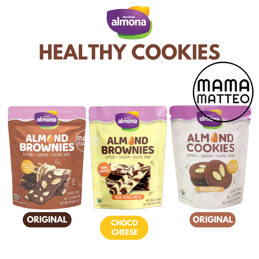 

BAREFOOD ALMONA Almond Cookies Original 90gr & Brownies Original Choco Cheese 50gr / Snack Sehat / Dairy Free / No Preservative / No Coloring / KUKIS BROWNIES BANDUNG