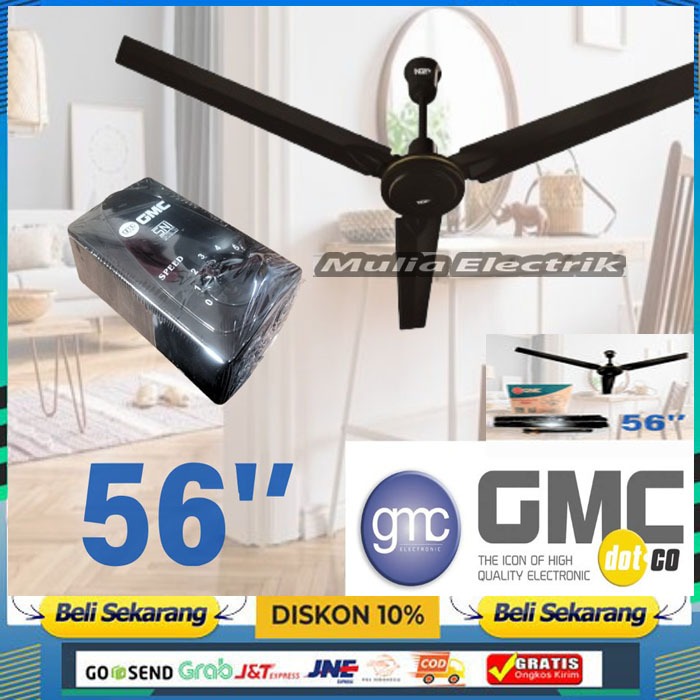 TERBARU KIPAS ANGIN GANTUNG PLAFON 56" HITAM GMC CEILING FAN BALING BALING BESI 56" HITAM PROMO