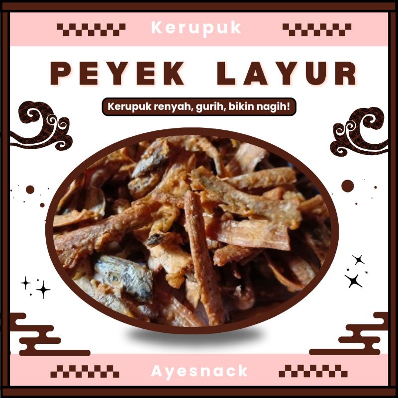 

Peyek layur/peyek/layur/keripik/kerupuk laut/hasil laut/makanan ringan/cemilan/oleh-oleh khas Kenjeran/oleh-oleh Surabaya/100 gram/250 gram