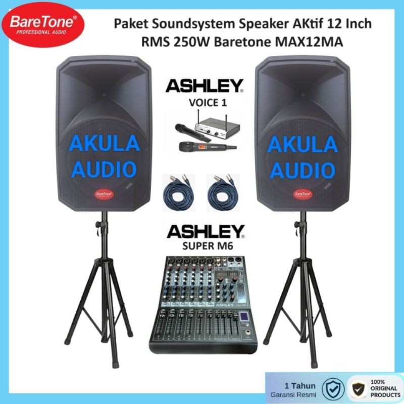 Paket Soundsystem Speaker aktif 12 inch Baretone MAX12MA Mixer audio