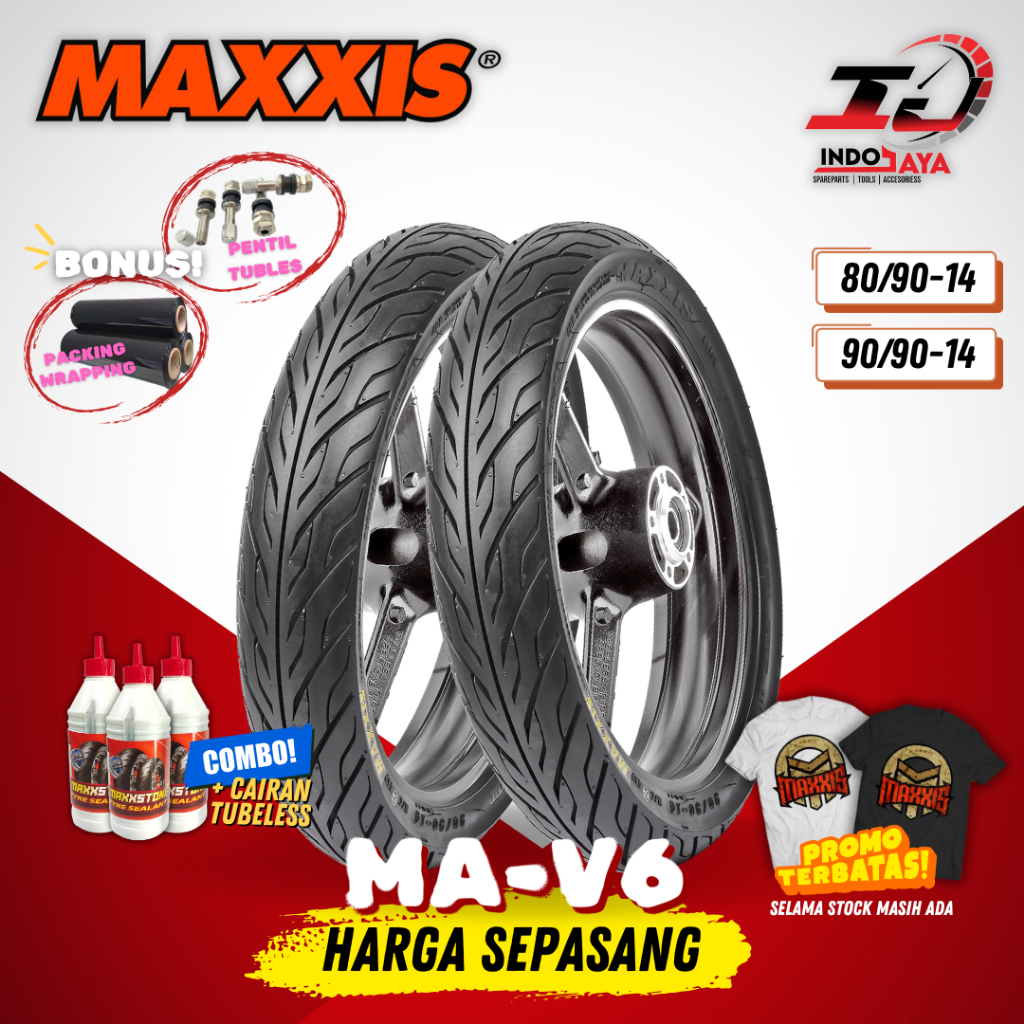 [PAKET MURAH SEPASANG] BAN MAXXIS MA-V6 TUBELESS (80/90-14 & 90/90-14) MAV6 / MA V6 / BAN LUAR MOTOR